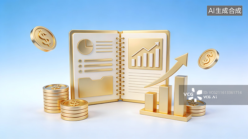 【AI数字艺术】金色财务图表与金币展示图片素材