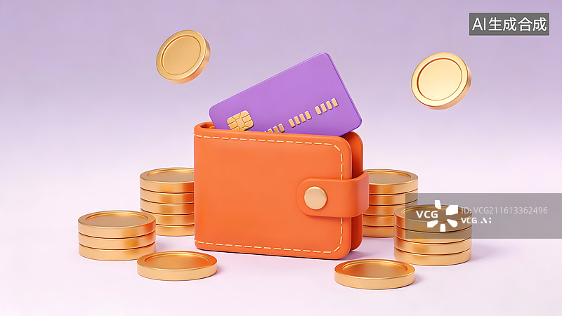 【AI数字艺术】钱包卡币金堆叠金融概念图图片素材