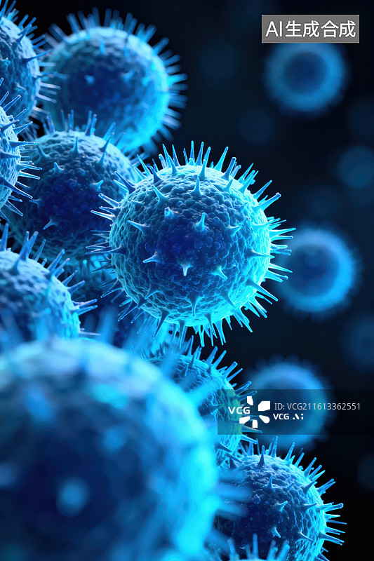 【AI数字艺术】蓝色病毒颗粒显微图像图片素材