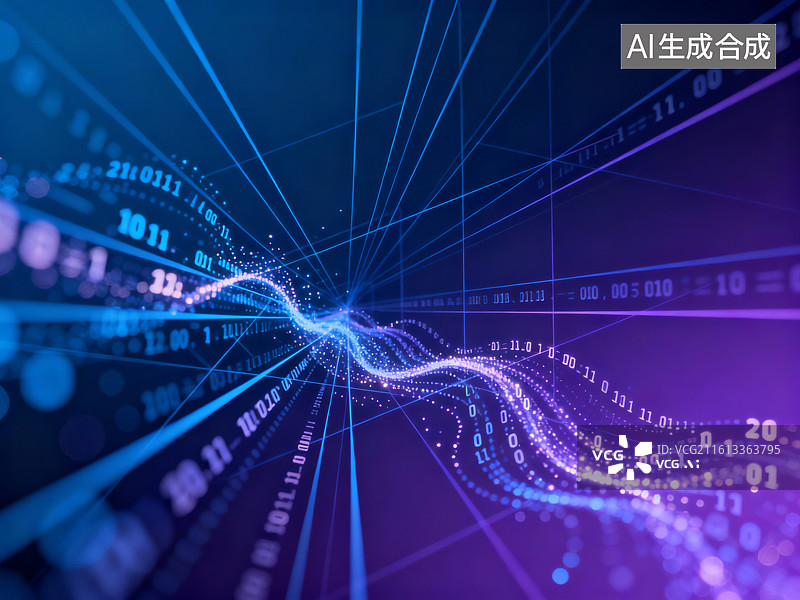 【AI数字艺术】数字数据与网络连接的波形抽象图片素材