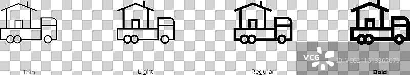 搬家卡车图标，细体、浅色、常规和粗体图片素材