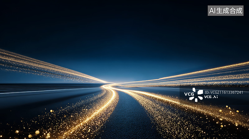 【AI数字艺术】夜晚公路上光影交错的抽象艺术画面图片素材