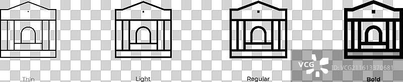 博物馆图标，细体、亮体、常规和粗体样式图片素材