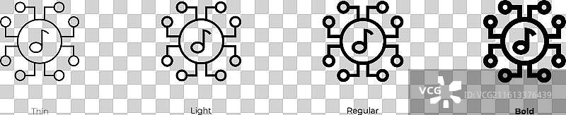 音乐图标，细体、亮体、常规和粗体样式图片素材