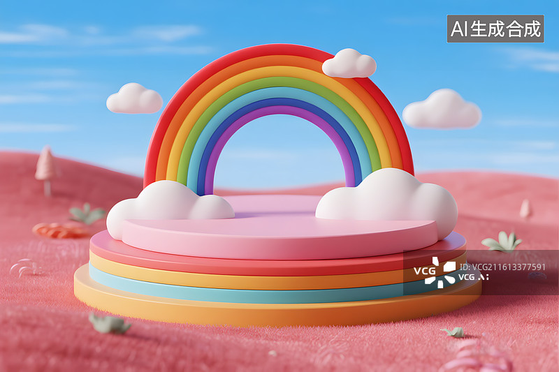 【AI数字艺术】彩虹舞台与梦幻云朵图片素材