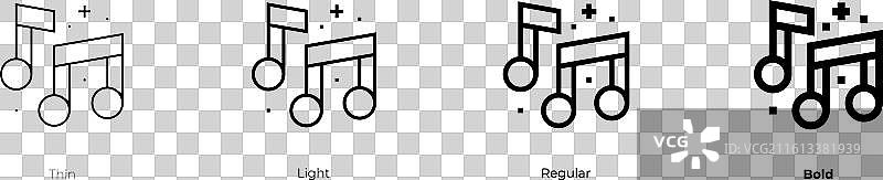 音乐音符图标，细体、浅色、常规和粗体图片素材