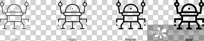纳米机器人图标，细体、亮体、常规和粗体样式图片素材