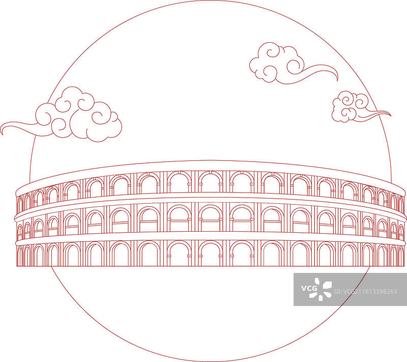 澳门渔人码头古罗马广场-澳门地标建筑矢量插画图片素材