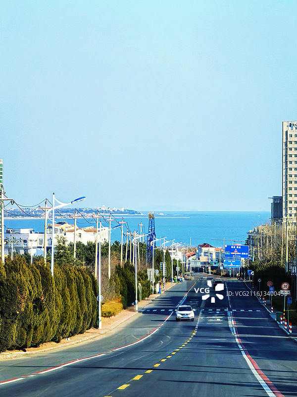 威海乳山银滩海景公路风光图片素材