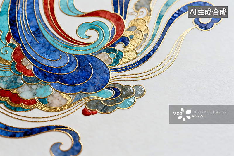 【AI数字艺术】彩釉金纹：国风雅韵的祥云锦章图片素材