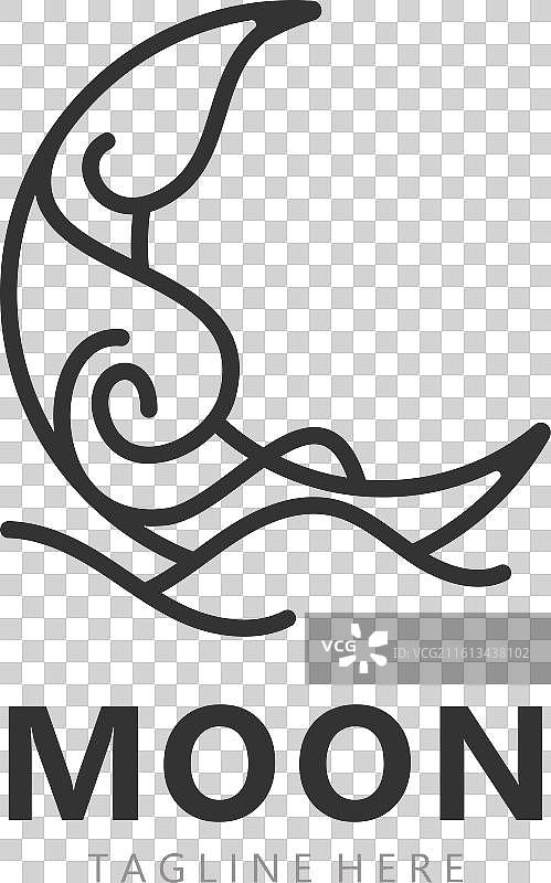 月亮、优雅的弯月和星星标志设计线条图片素材