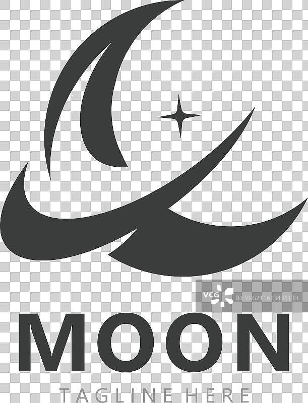 月牙与星星组成的优雅月亮标志设计线条图片素材