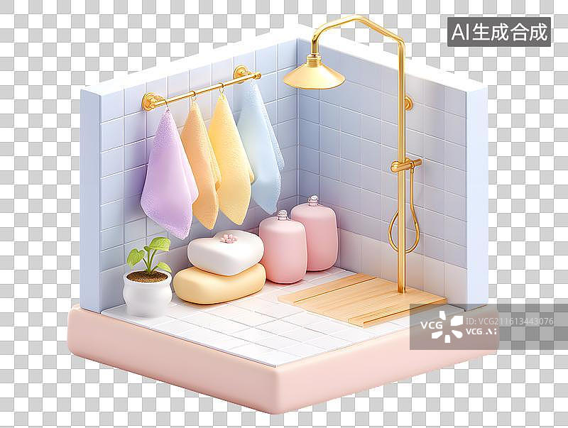 【AI数字艺术】卡通微型浴室图片素材