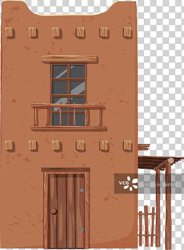 带木质元素的双层土坯房图片素材