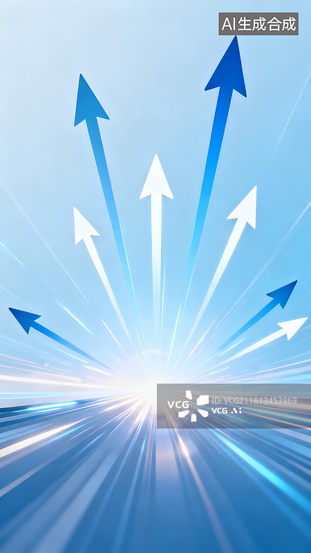 【AI数字艺术】光芒四射的箭头向上飞图片素材