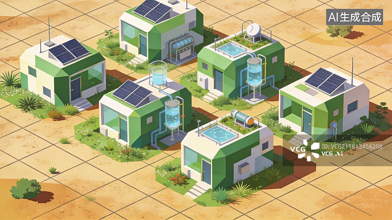【AI数字艺术】绿色生态住宅区俯瞰图图片素材