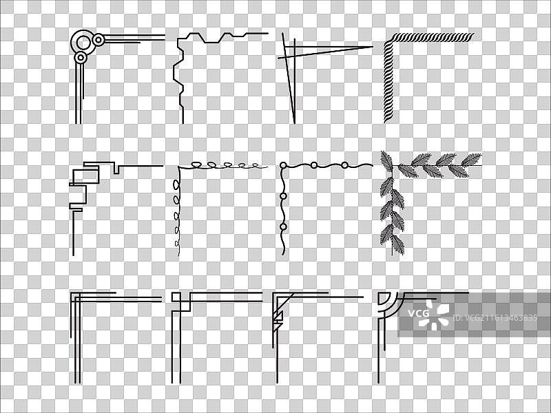 黑色线条艺术手绘角落边框抽象图片素材