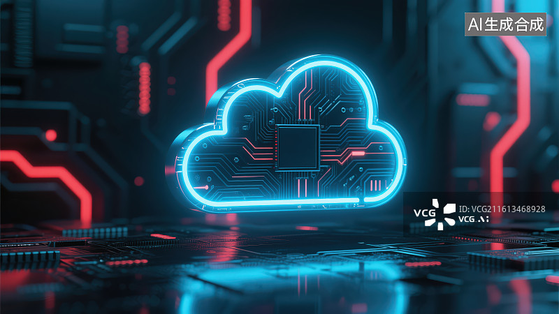 【AI数字艺术】霓虹电路板云计算科技背景图片素材