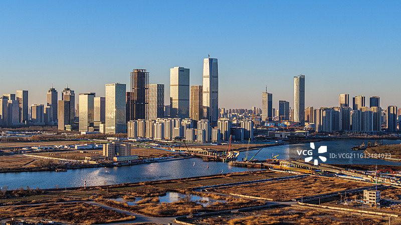 天津市滨海新区于家堡响螺湾城市天际线图片素材