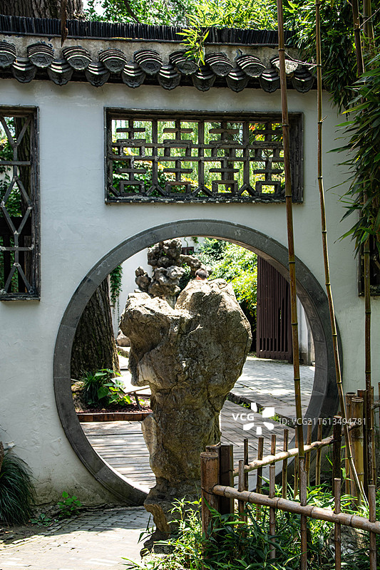 扬州 瘦西湖 自然风光 蜀冈 小金山 月洞门图片素材