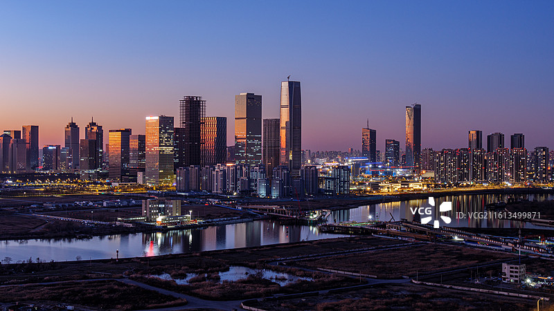 天津市滨海新区于家堡响螺湾城市天际线图片素材