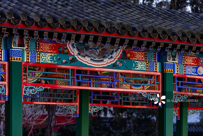 冬日里清晨的颐和园朝霞风光图片素材