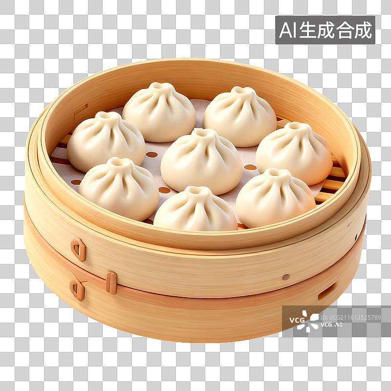 【AI数字艺术】竹制蒸笼里的蒸包子图片素材
