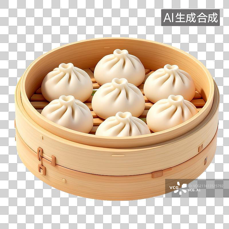 【AI数字艺术】竹制蒸笼里的蒸包子图片素材