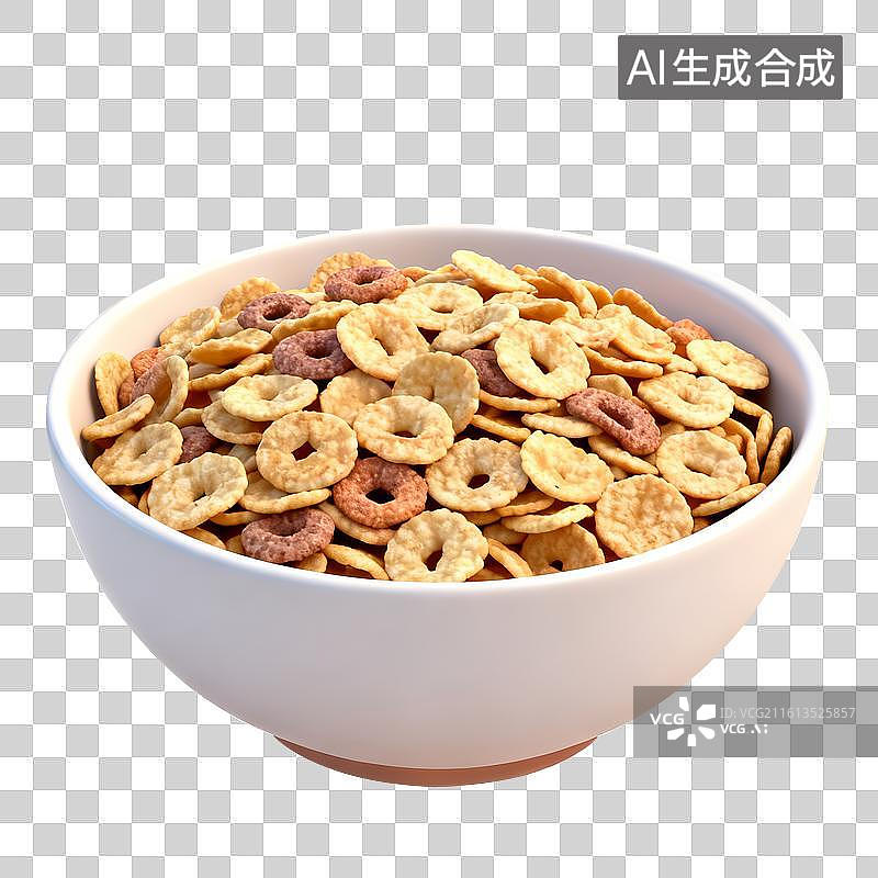 【AI数字艺术】白色碗中的环形谷物麦片图片素材