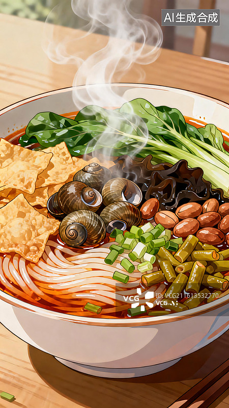 【AI数字艺术】热气腾腾的美味螺蛳粉插画图片素材