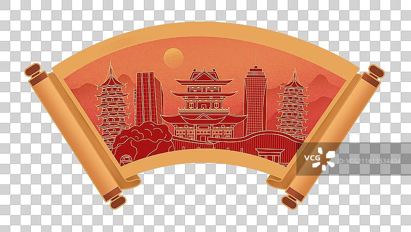 桂林中国风画卷古典卷轴书卷手绘城市建筑图片素材