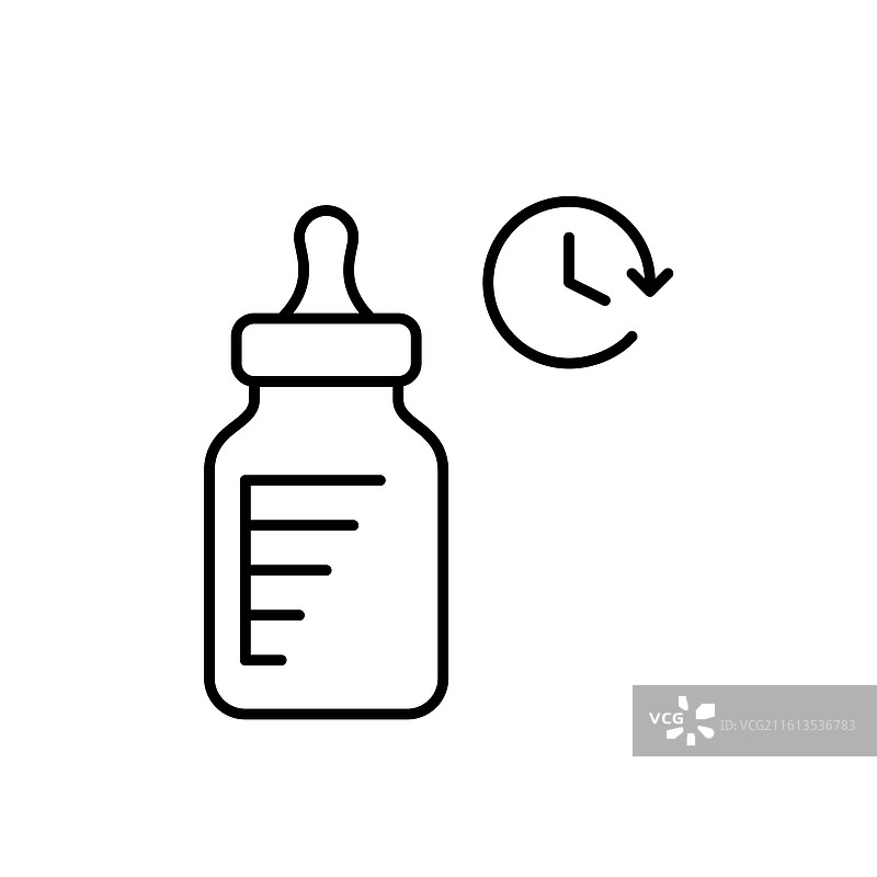 婴儿奶瓶和时钟，喂奶时间到了图片素材