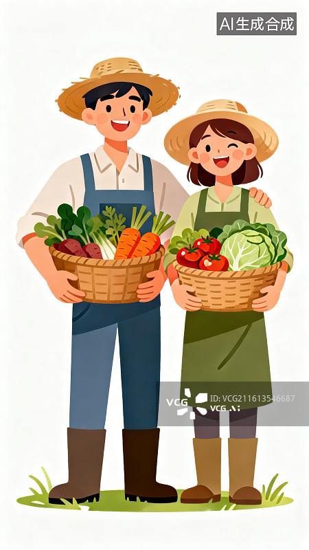【AI数字艺术】农夫夫妇收获蔬菜图片素材