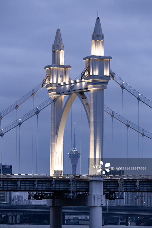 珠海｜珠海白石桥与澳门旅游塔同框图片素材