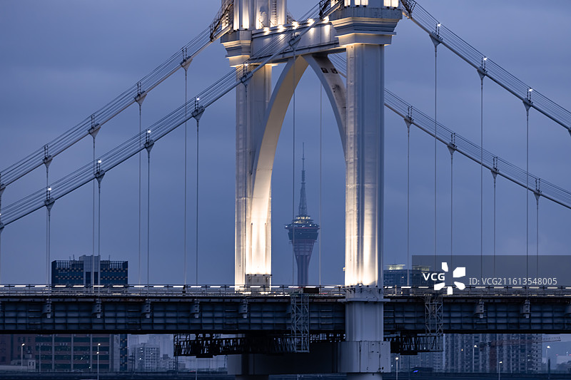 珠海｜珠海白石桥与澳门旅游塔同框图片素材