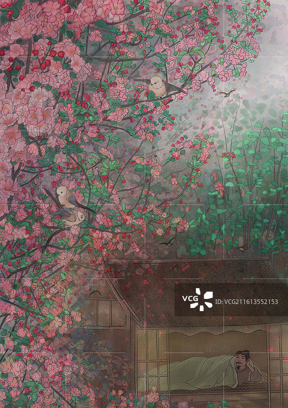 古诗插画 春晓图片素材