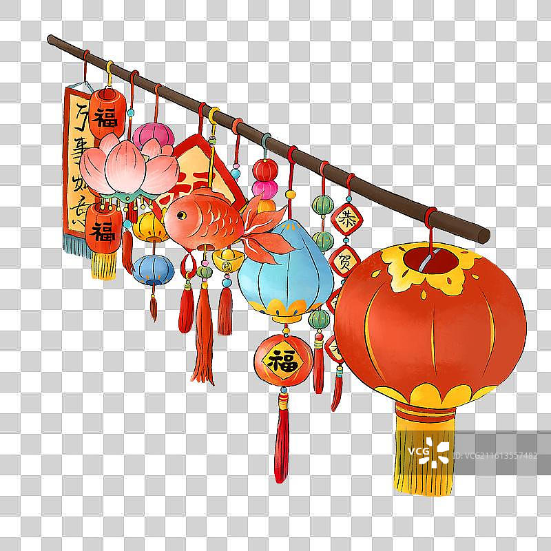 春节年俗插画赶大集插画元素元素年货大全中国灯笼元素图片素材