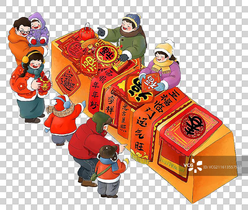 春节年俗插画赶大集插画元素元素人物买年货的人群图片素材