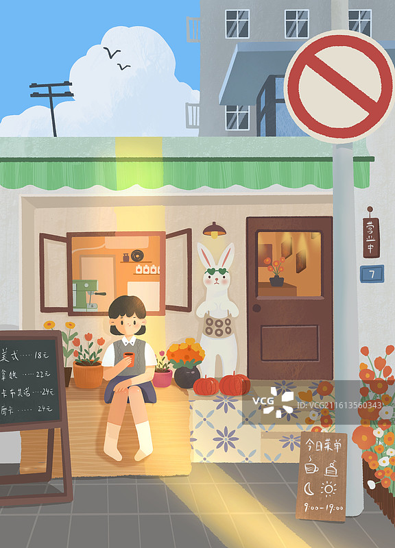 咖啡馆系列插画-暖暖的午后图片素材