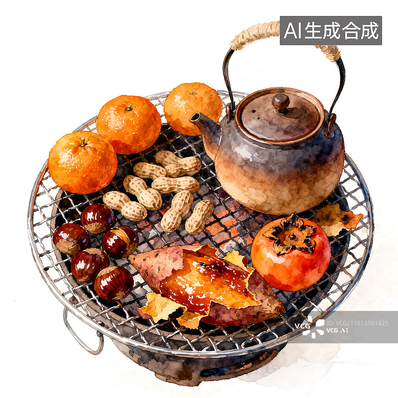 【AI数字艺术】水墨画围炉煮茶插画图片素材