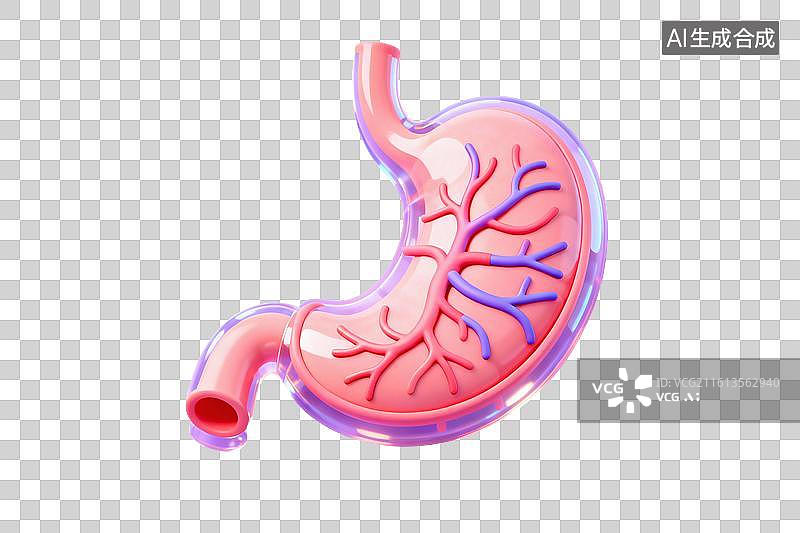 【AI数字艺术】卡通风格，人类胃部器官PNG格式的免扣元素图片素材