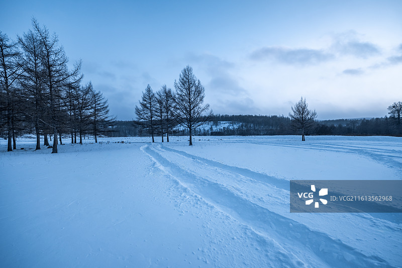 冬季阿尔山雪山上的车轮胎印，雪地轮胎印，雪地，汽车背景，汽车拉力赛，冬季，雪景图片素材