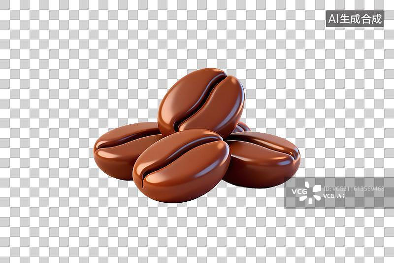 【AI数字艺术】卡通风格，几颗有光泽的咖啡豆PNG格式的免扣元素图片素材