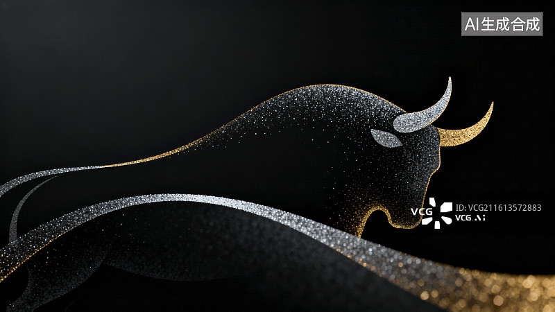 【AI数字艺术】金色牛形抽象艺术图案图片素材