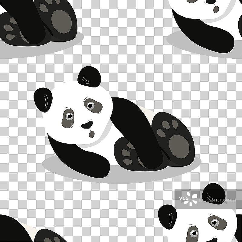 彩色背景上的可爱熊猫宝宝无缝图案图片素材