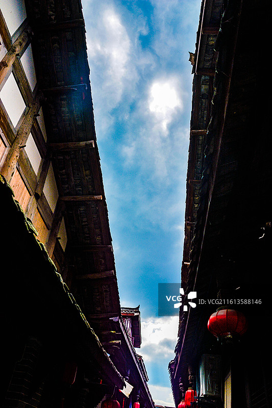 重庆风光潼南双江古镇蓝天白云天空图片素材