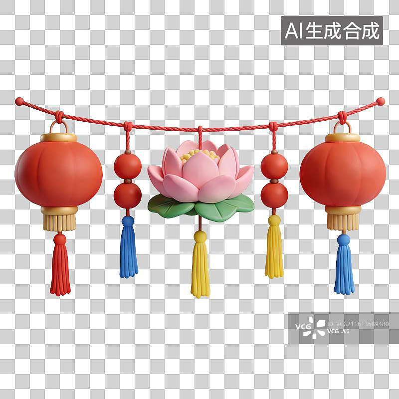 【AI数字艺术】3D立体中国风灯笼正月十五元宵节灯笼花灯元素图片素材