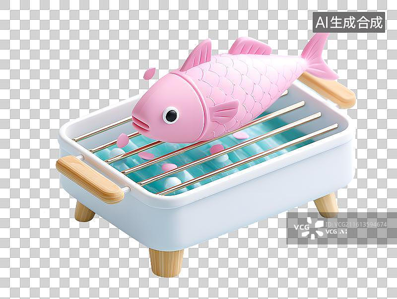 【AI数字艺术】烤炉上一条卡通烤鱼图片素材