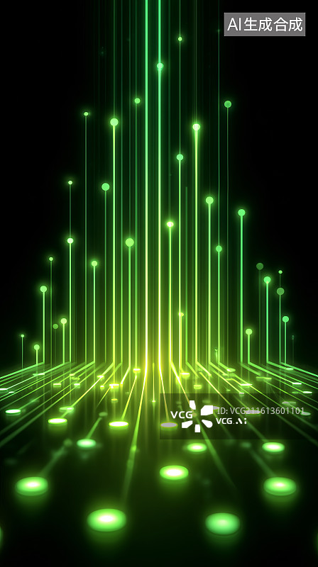 【AI数字艺术】绿色光柱科技场景图片素材