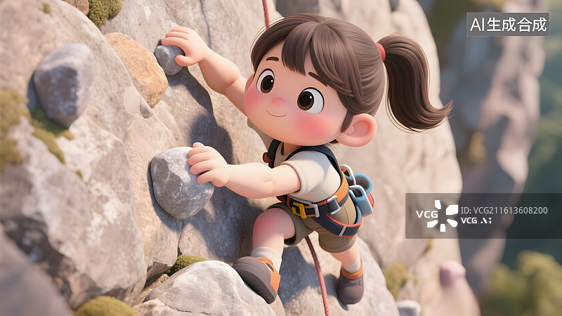 【AI数字艺术】Q版动画女生攀岩图片素材